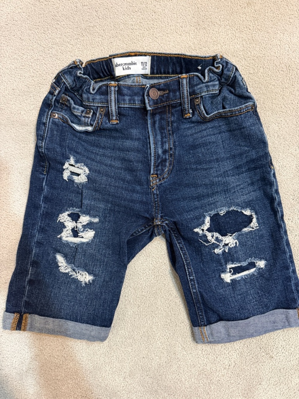 abercrombie kids Dark wash Distressed Roll-Up Denim Shorts